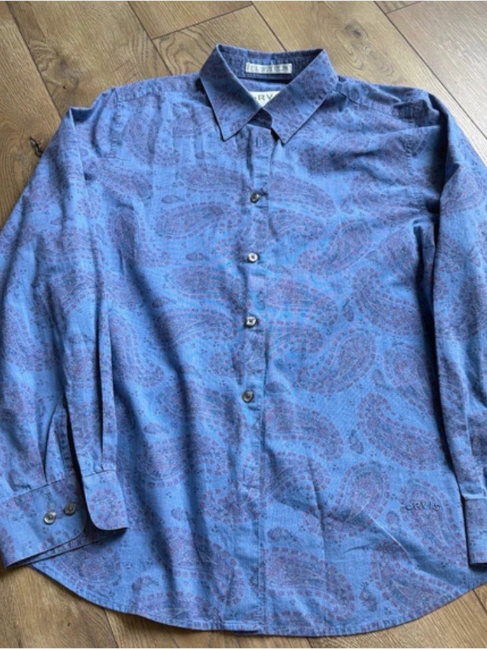Orvis Light Blue Paisley Collared Shirt